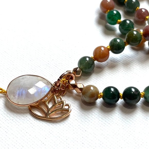 NEW Jasper Moonstone Meditation Necklace 108 - Picture 3 of 8